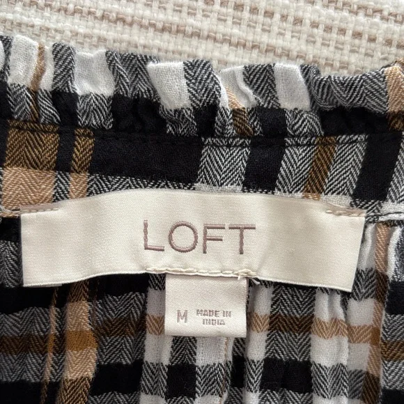 LOFT Black Plaid Shirt - Picture 2 of 5